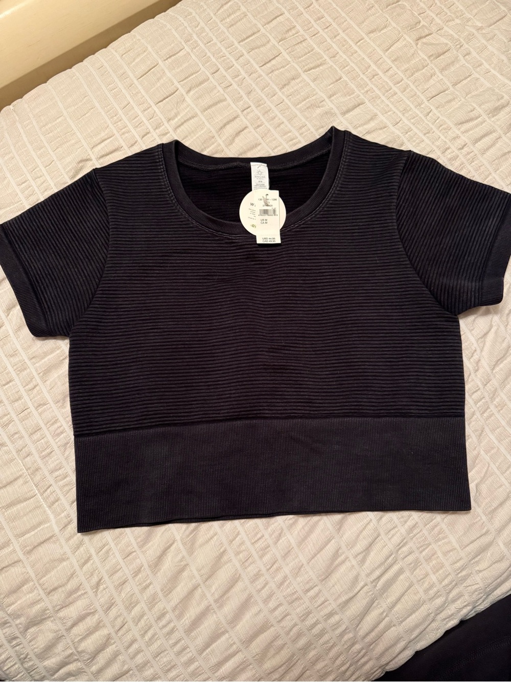 aerie Black Ribbed Short Sleeve Crop Tee